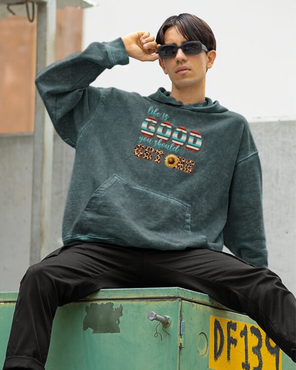 Bluza oversize z kapturem <br>Life is Good - efekt sprania