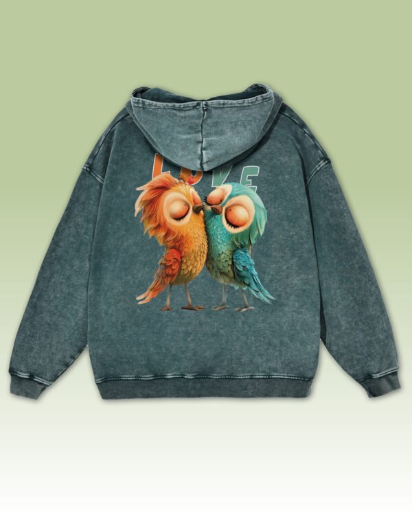 Bluza oversize z kapturem <br>Love Birds - efekt sprania