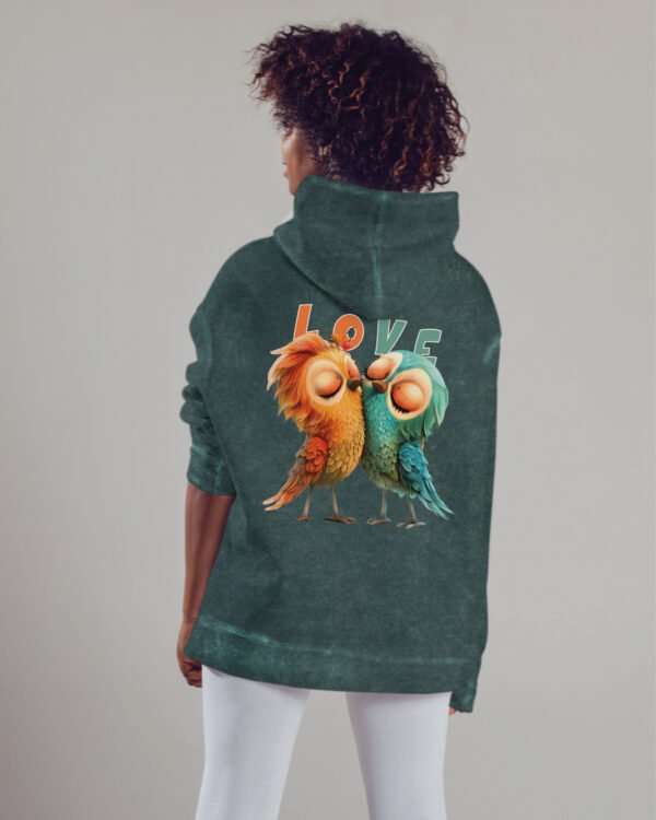 Bluza oversize z kapturem <br>Love Birds - efekt sprania
