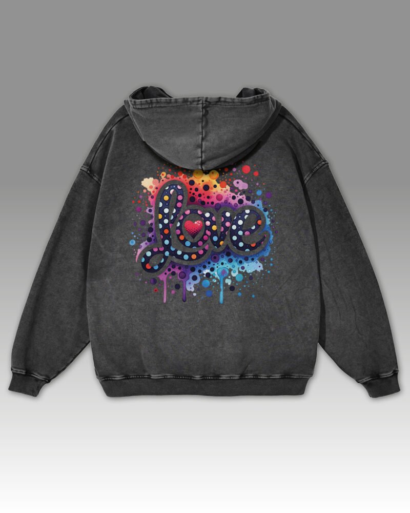 Bluza oversize z kapturem <br>Kolorowe Love - efekt sprania