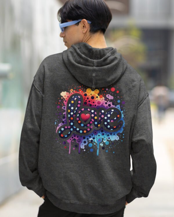 Bluza oversize z kapturem <br>Kolorowe Love - efekt sprania