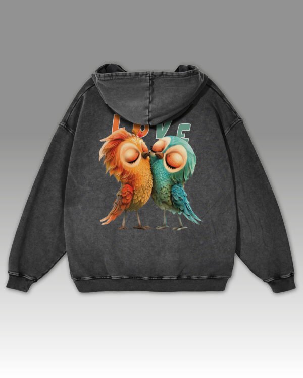 Bluza oversize z kapturem <br>Love Birds - efekt sprania