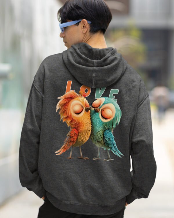 Bluza oversize z kapturem <br>Love Birds - efekt sprania