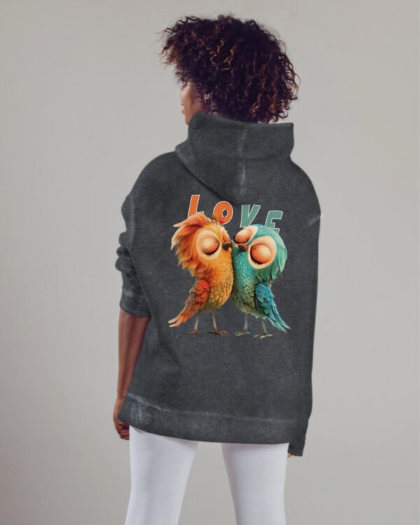 Bluza oversize z kapturem <br>Love Birds - efekt sprania