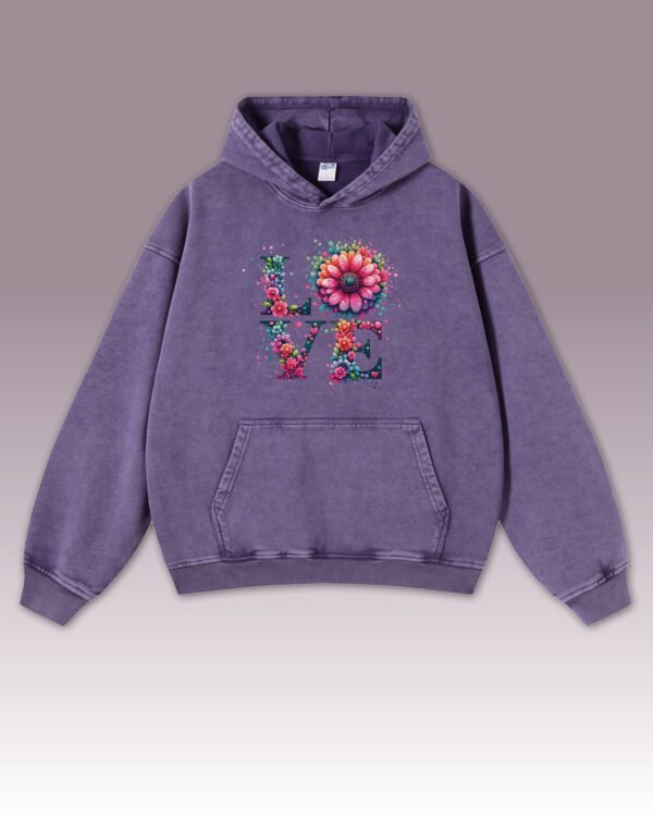 Bluza oversize z kapturem <br>LOVE - efekt sprania