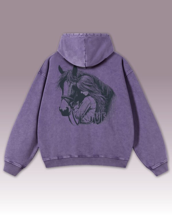 Bluza oversize z kapturem <br>Love for Horses - efekt sprania