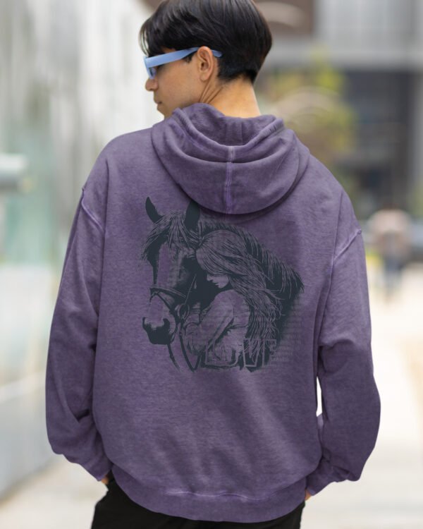 Bluza oversize z kapturem <br>Love for Horses - efekt sprania
