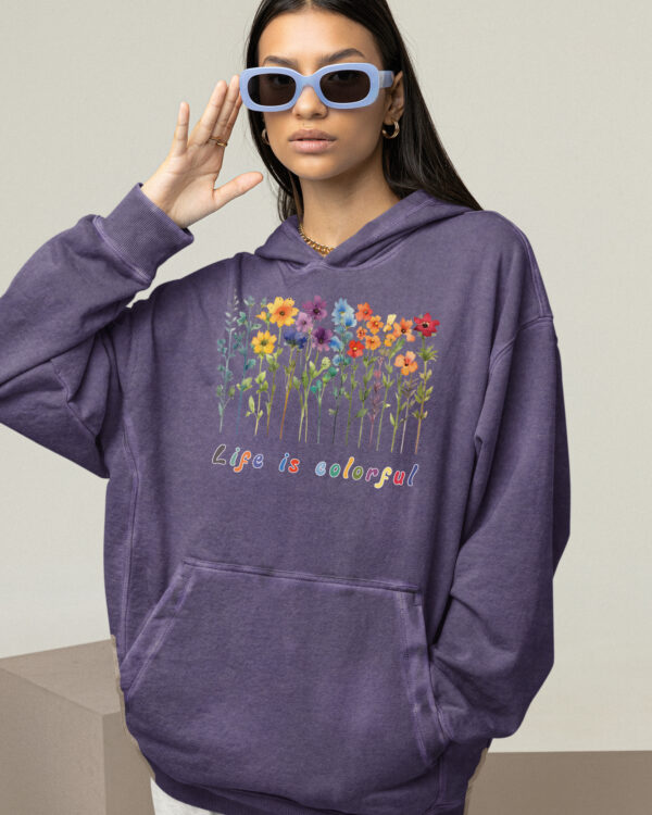 TL HO OLD PUR DTG 0260 A WOMEN Bluza oversize z kapturem <br>Life is Colorful - efekt sprania