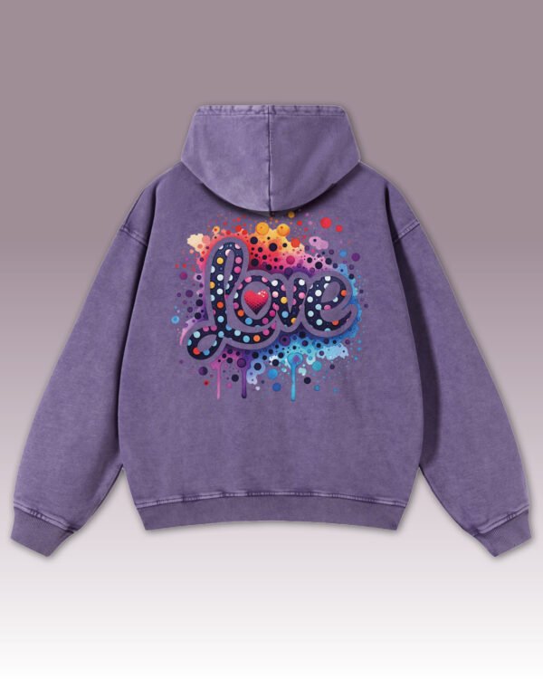 Bluza oversize z kapturem <br>Kolorowe Love - efekt sprania