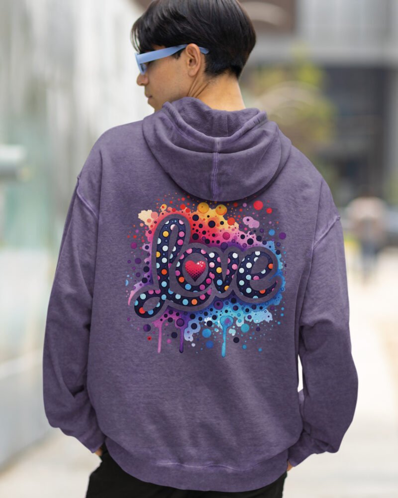 Bluza oversize z kapturem <br>Kolorowe Love - efekt sprania