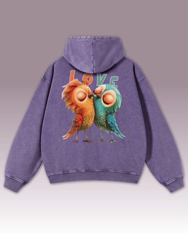 Bluza oversize z kapturem <br>Love Birds - efekt sprania