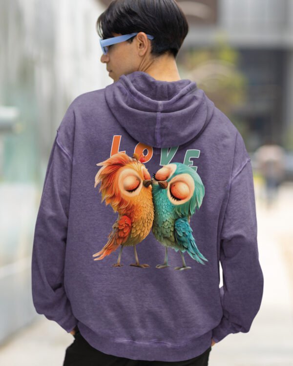 Bluza oversize z kapturem <br>Love Birds - efekt sprania