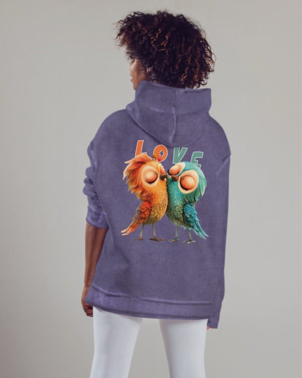 Bluza oversize z kapturem <br>Love Birds - efekt sprania