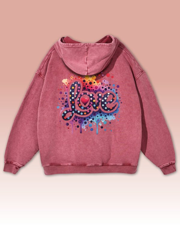 Bluza oversize z kapturem <br>Kolorowe Love - efekt sprania