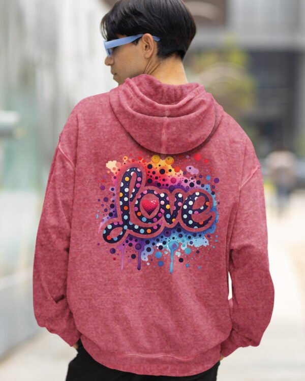 Bluza oversize z kapturem <br>Kolorowe Love - efekt sprania