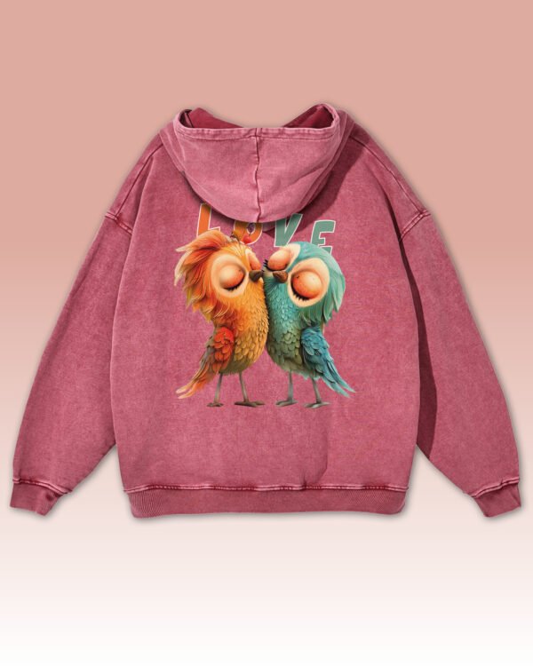 Bluza oversize z kapturem <br>Love Birds - efekt sprania