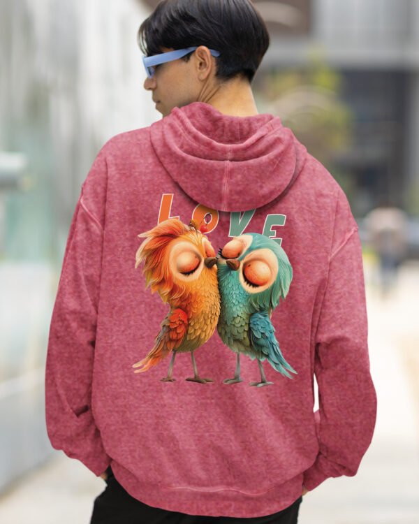 Bluza oversize z kapturem <br>Love Birds - efekt sprania