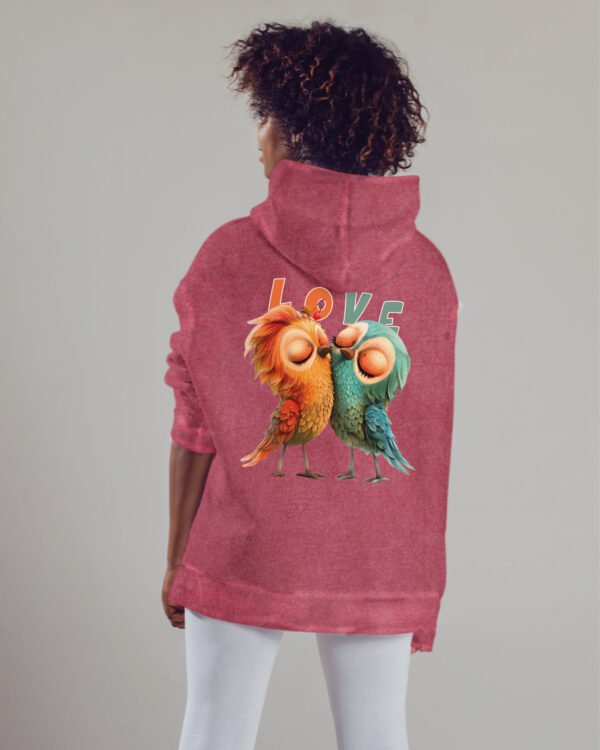 Bluza oversize z kapturem <br>Love Birds - efekt sprania