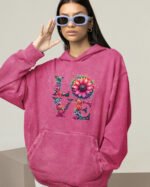 Bluza oversize z kapturem <br>LOVE - efekt sprania