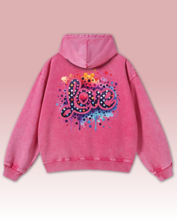 Bluza oversize z kapturem <br>Kolorowe Love - efekt sprania