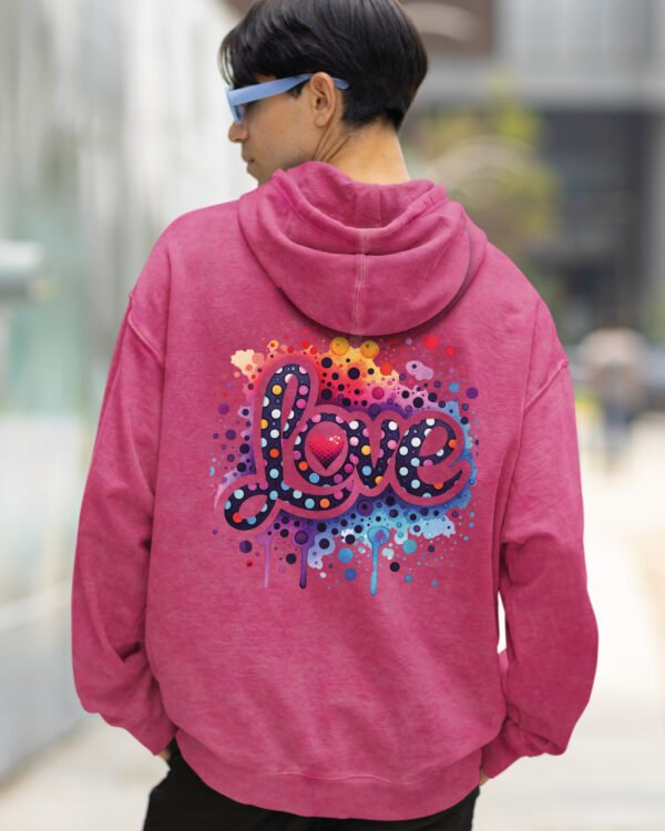 Bluza oversize z kapturem <br>Kolorowe Love - efekt sprania