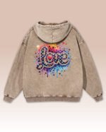 Bluza oversize z kapturem <br>Kolorowe Love - efekt sprania