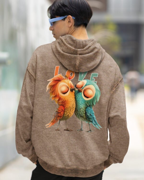 Bluza oversize z kapturem <br>Love Birds - efekt sprania