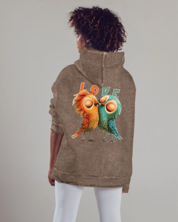 Bluza oversize z kapturem <br>Love Birds - efekt sprania