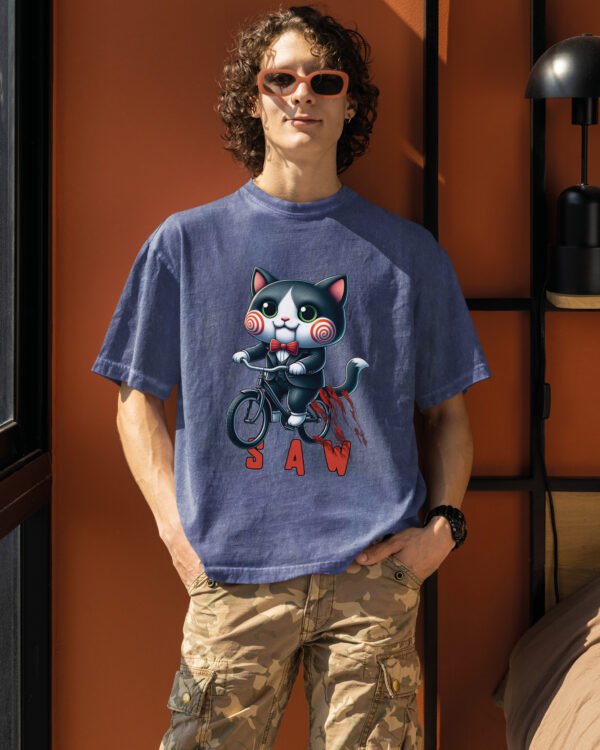 Męska koszulka oversize <br>Saw Cat - efekt sprania