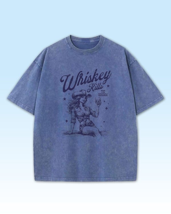 Damska koszulka oversize <br>Whiskey Kills the Boredom, edycja White - efekt sprania