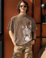 Męska koszulka oversize <br>Zebra, edycja Midnight - efekt sprania