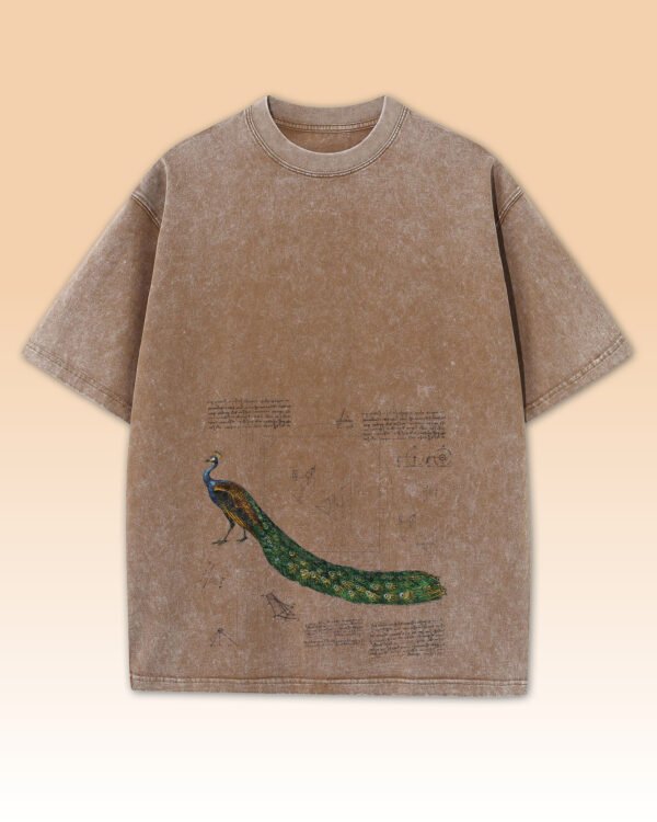 Męska koszulka oversize <br>Pawia Elegancja - efekt sprania