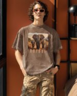 Męska koszulka oversize <br>Safari - efekt sprania