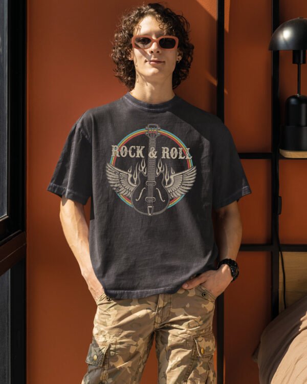 Męska koszulka oversize <br>Rock and Roll - efekt sprania