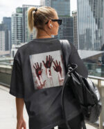 TL TS OLD CAR DTG 0277 B WOMEN Damska koszulka oversize <br>HELP, Mroczny Motyw Horrorowy - efekt sprania