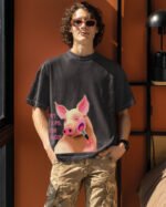 Męska koszulka oversize <br>Don't be a Pig - efekt sprania