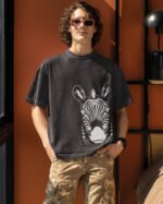 Męska koszulka oversize <br>Zebra, edycja Midnight - efekt sprania