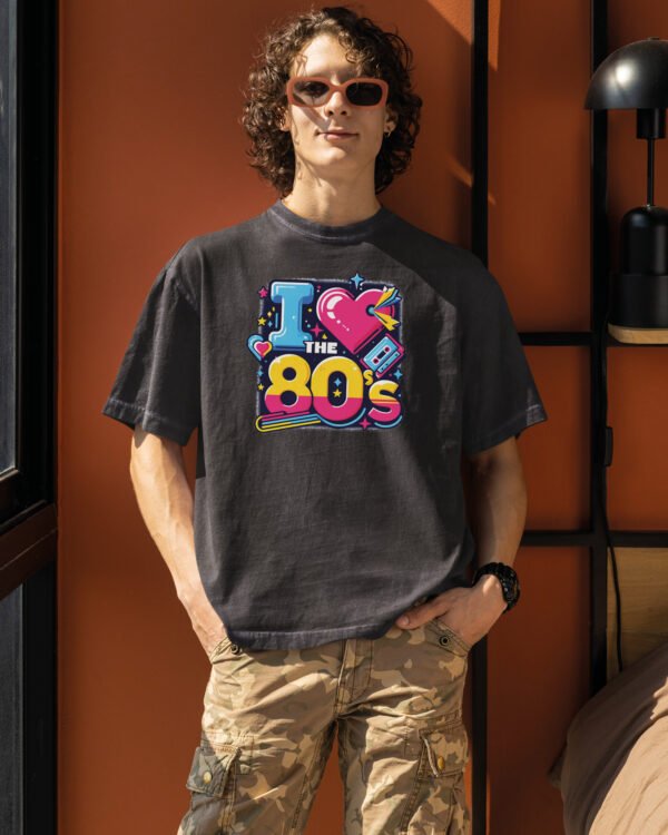 Męska koszulka oversize <br>I Love the 80s - efekt sprania