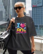 Damska koszulka oversize <br>I Love the 80s - efekt sprania