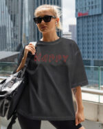 TL TS OLD CAR DTG 0644 A WOMEN Damska koszulka oversize <br>Happy z twistem grozy - efekt sprania