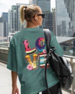 Damska koszulka oversize <br>Letnie LOVE - efekt sprania