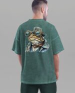 Męska koszulka oversize <br>Żaba Retro - efekt sprania