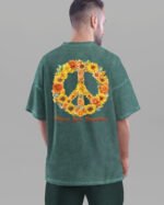 Męska koszulka oversize <br>Kwiatowy Symbol Pokoju - efekt sprania