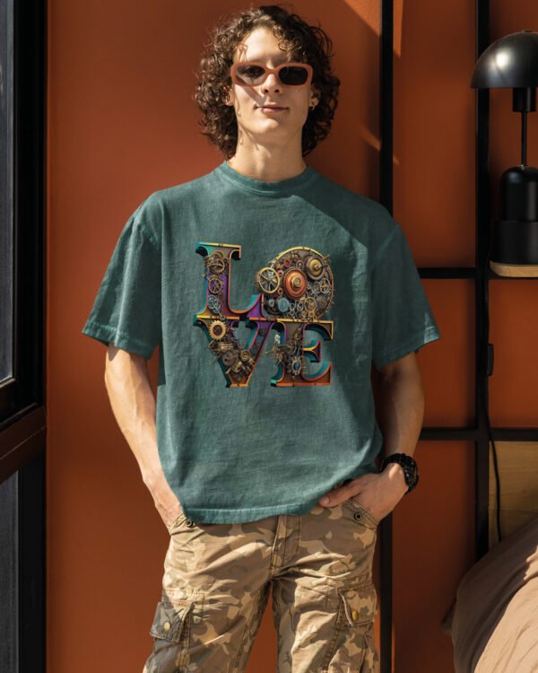 Męska koszulka oversize <br>Steampunk LOVE - efekt sprania