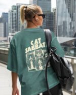 Damska koszulka oversize <br>Cat Sabbath - efekt sprania
