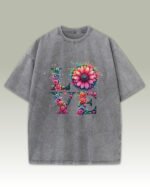 Damska koszulka oversize <br>Flower Love - efekt sprania