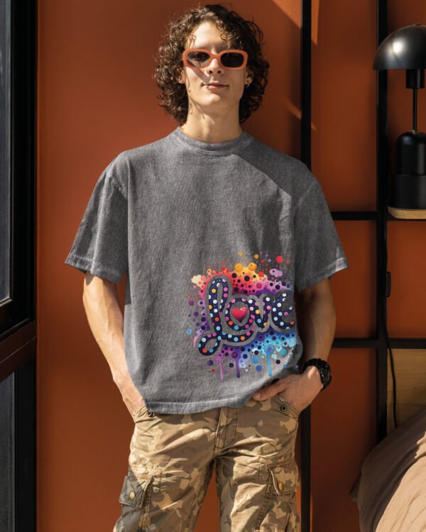 Męska koszulka oversize <br>Love Art - efekt sprania