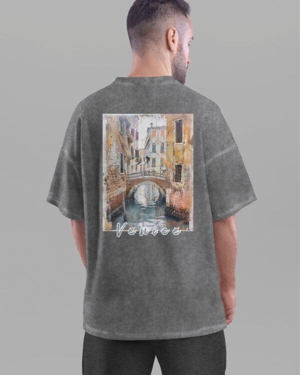 Męska koszulka oversize <br>Urokliwa Wenecja - efekt sprania