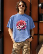 Męska koszulka oversize <br>Love and Roses - efekt sprania