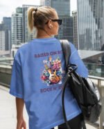 Damska koszulka oversize <br>Raised on 80s Rock - efekt sprania